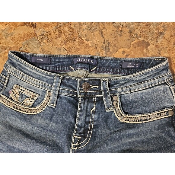 Vigoss Capri Jeans Women's 2 L25 Heritage Fit Blue Denim Embroidered (A193) - Picture 4 of 10